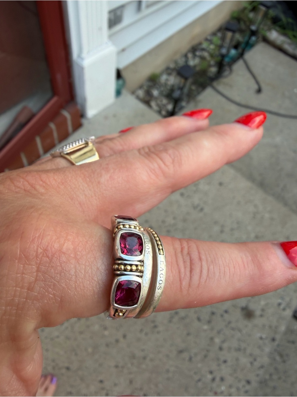 Two-Tone Rhodolite Garnet Trio Stacking Rings Lagos - Picture 4 of 10